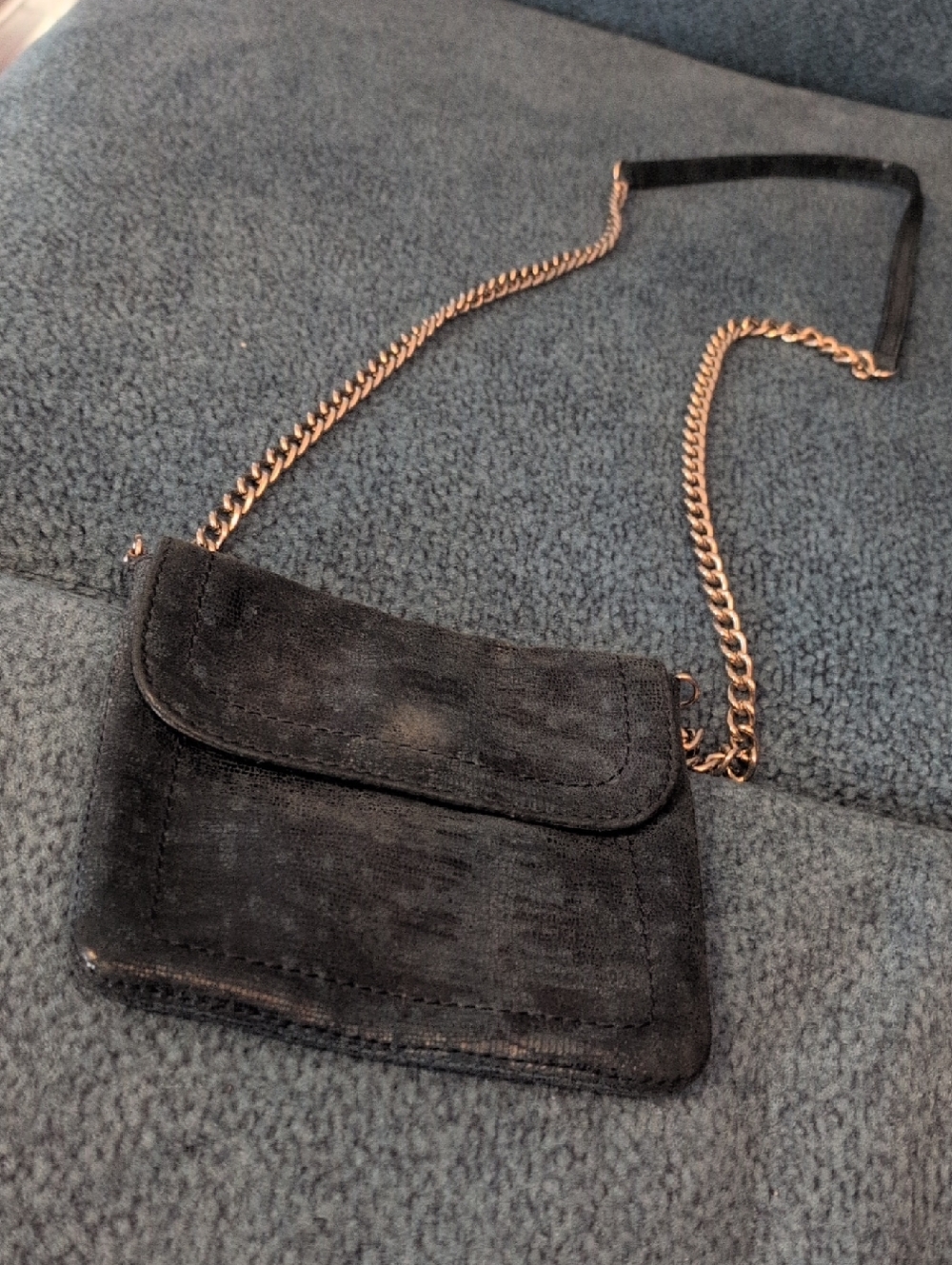 Banana Republic Blue Suede Crossbody Bag with Gold Chain Strap